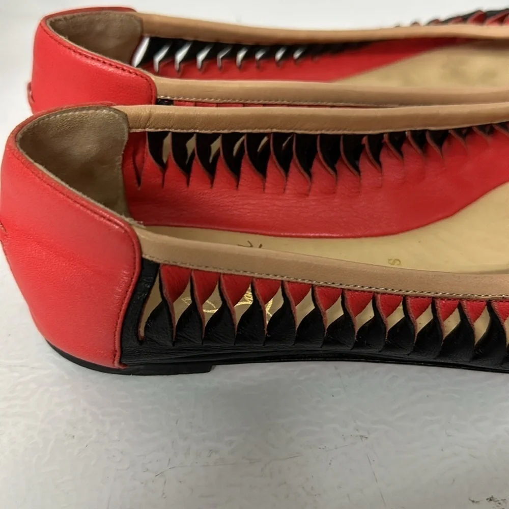 RARE !! BLACK MELON orange pink twist Christian Louboutin flats red bottoms